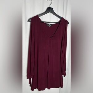 Lulu's Maroon Cold Shoulder Mini Dress with V-Neck